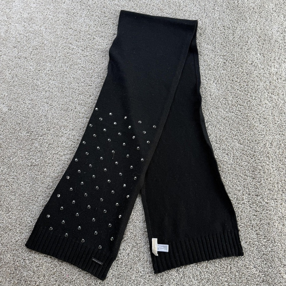 Michael Kors Scarf Womens One Size Black Studded Knit Rectangle Winter Logo